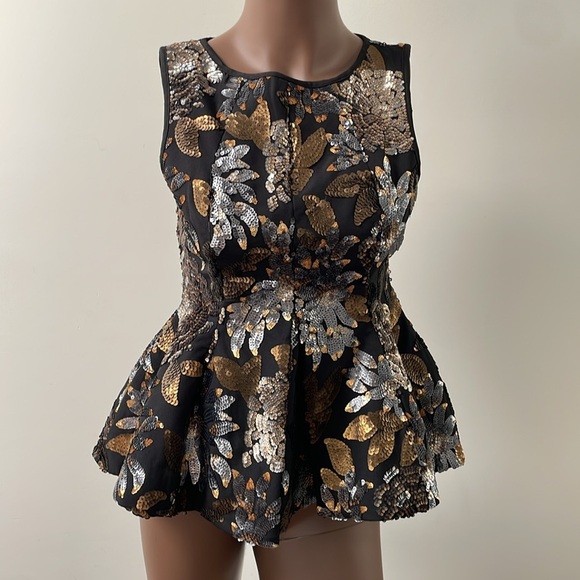 Keepsake The Label Wonderwall Sequined Peplum Top Sleeveless Black Gold Small S - Picture 4 of 11